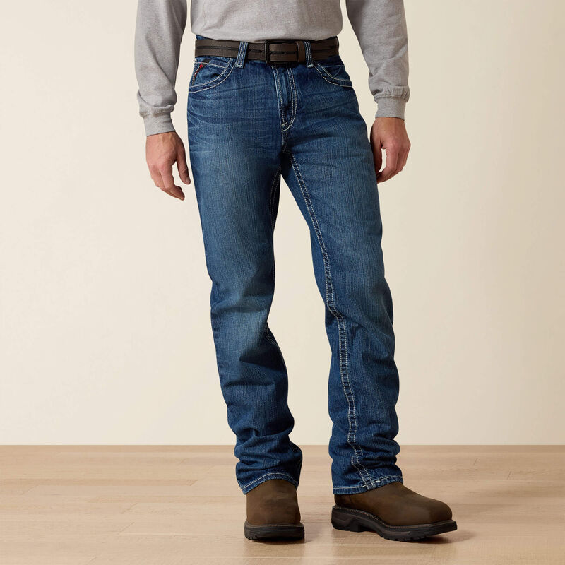 ARIAT - FR M4 Ridgeline - Glacier Wash - Boot Cut Jeans - Fashion Back Pocket - Low Rise - Relaxed Fit Waist Hip & Thigh - Becker Safety and Supply