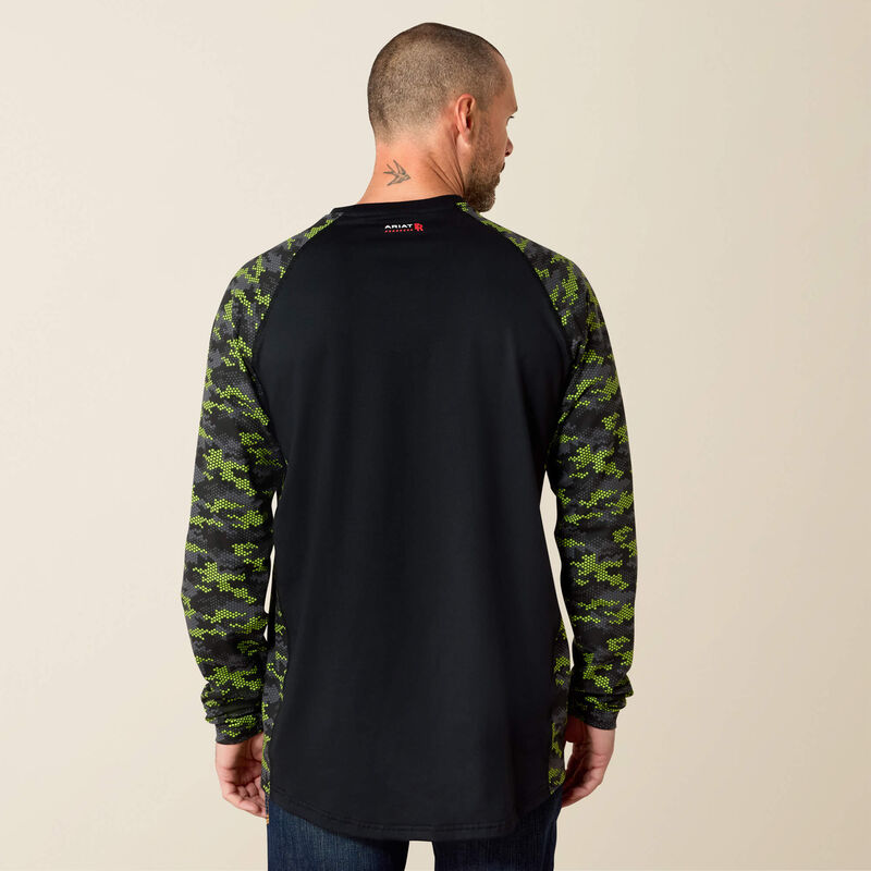 ARIAT - FR AC Stretch Camo Baseball T-Shirt. BLACK/LIME CAMO - Becker Safety and Supply