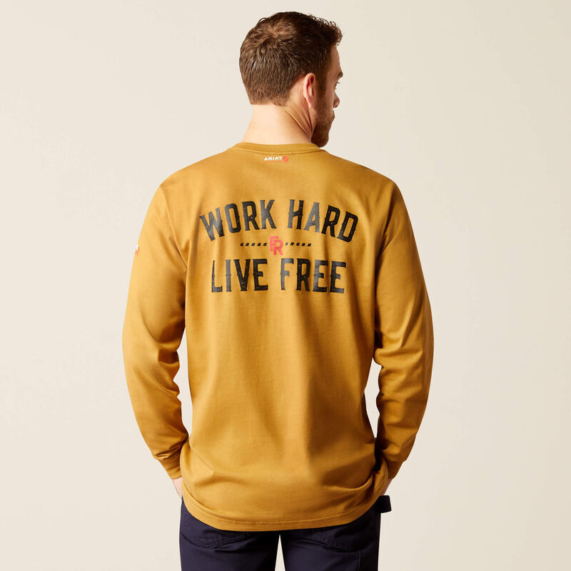 ARIAT - FR Work Hard Live Free T-Shirt, Golden Brown - Becker Safety and Supply