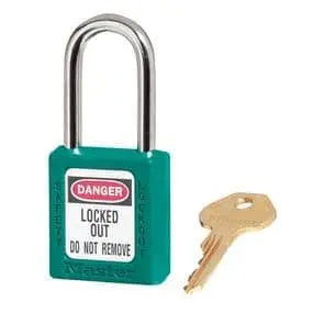 MASTERLOCK - 410KATEAL - Model No. 410KATEAL

Teal Zenex‚Ñ¢ Thermoplastic Safety Padlock, 1-1/2in (38mm) Wide with 1-1/2in (38mm) Tall Shackle, Keyed Alike - LIST PRICE $15.92 - Becker Safety and Supply