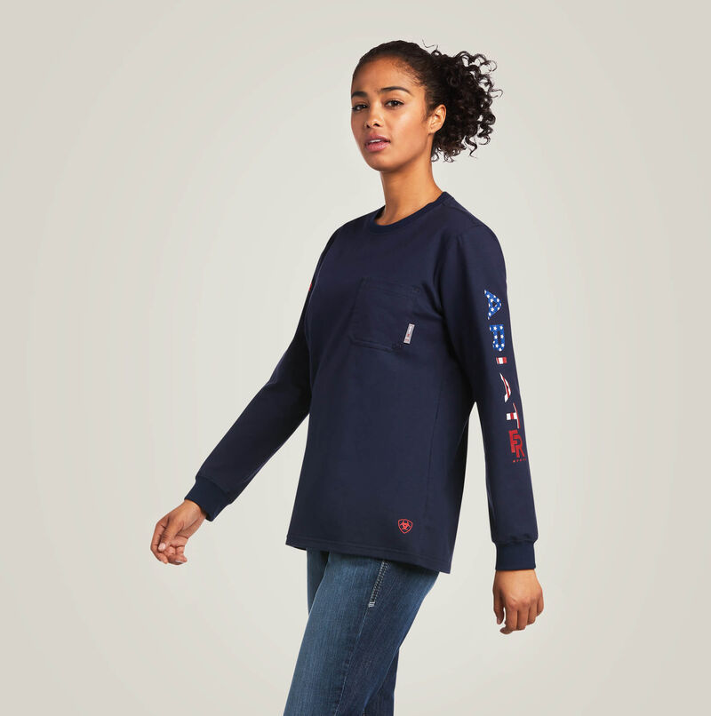 ARIAT - FR Womens Stretch Logo T-Shirt,Navy - Becker Safety and Supply