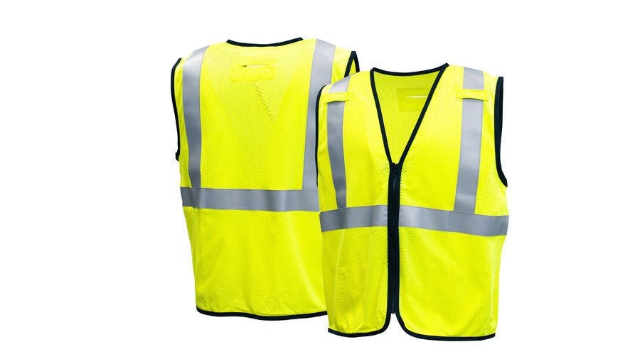 PYRAMEX - Hi-Vis Modacrilic Mesh Vest - 2" Silver Reflective Striping - Zipper Front Closer - Ansi Type R Class 2 FR - 2Xlarge - Becker Safety and Supply