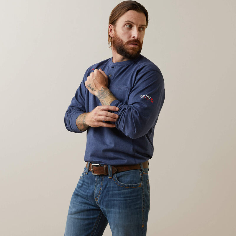 ARIAT - FR Air Refinery Row Graphic Henley Top - NAVY - Becker Safety and Supply