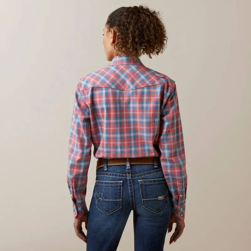 ARIAT - FR Womens Classen Retro Fit Snap Work Shirt, Sun Kissed Coral Becker Safety and Supply