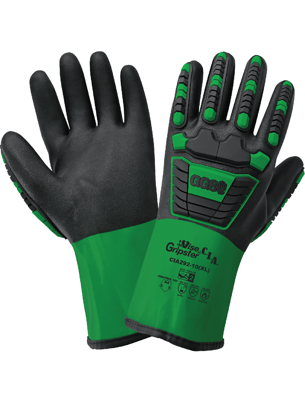 GLOBAL GLOVE - Vise Gripster® C.I.A. Premium Double-Dipped PVC-Nitrile Supported Gloves with Chemical Handling and Cut, Impact, Abrasion, and Puncture Resistance