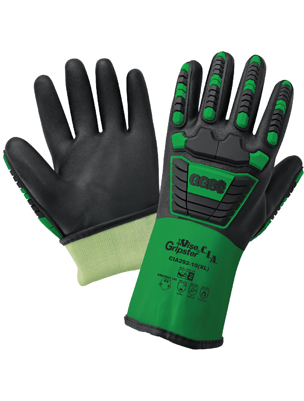 GLOBAL GLOVE - Vise Gripster® C.I.A. Premium Double-Dipped PVC-Nitrile Supported Gloves with Chemical Handling and Cut, Impact, Abrasion, and Puncture Resistance
