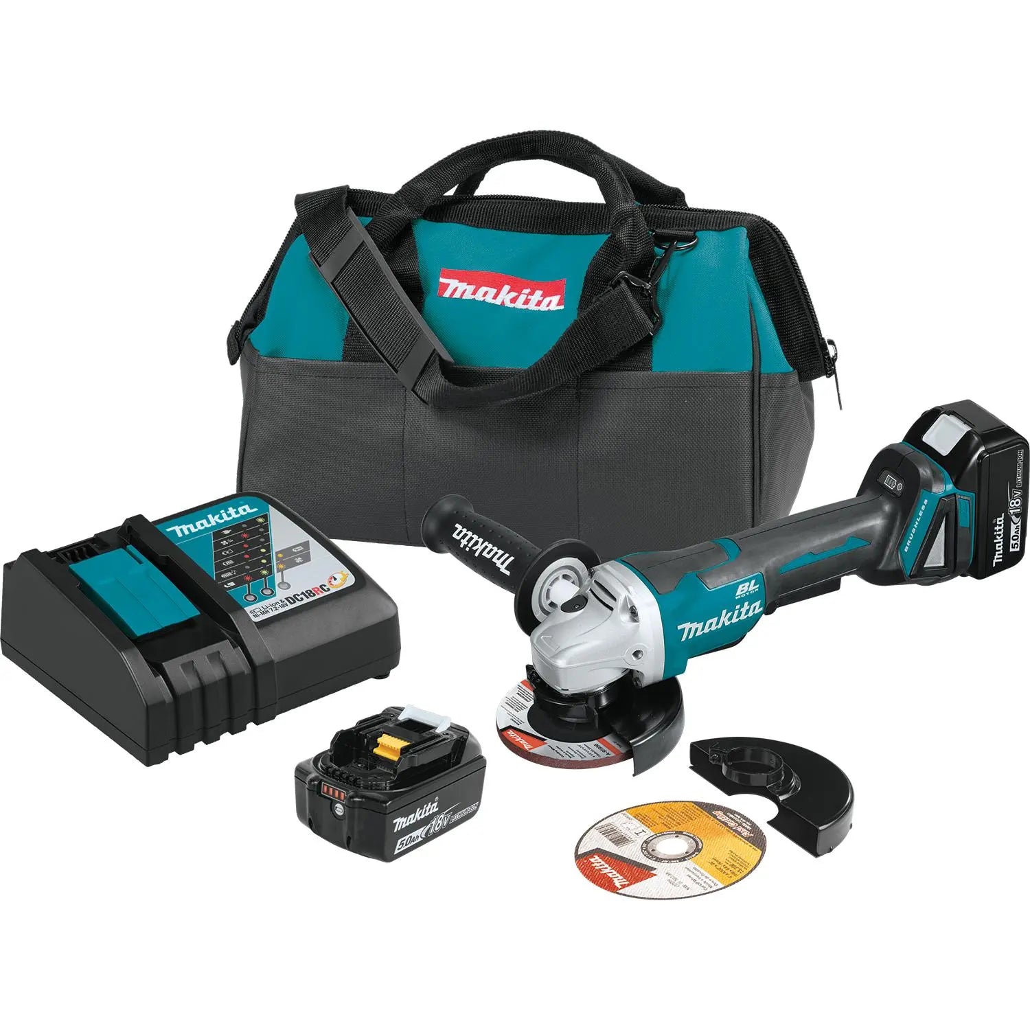 MAKITA - 18V LXT Lithium-Ion Brushless
Cordless 4-1/2” / 5” Paddle Switch CutOff/Angle
Grinder Kit, w/ Electric Brake
(5.0Ah) - Becker Safety and Supply