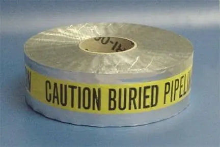 SS-DETECTABLE UNDERGROUND TAPE - "CAUTION - BURIED PIPELINE BELOW" 2"X1000' Black on Yellow on Aluminum - Becker Safety and Supply