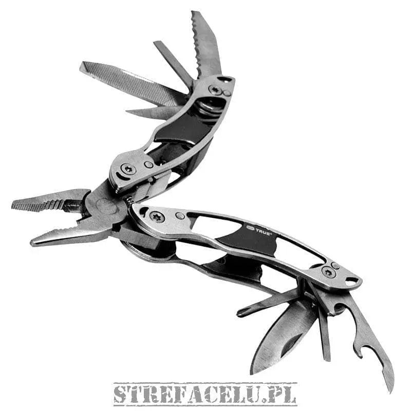 TRUE UTILITY - FrameWork Mini - Pocket Multi-Tool - Stainless Steel - Pliers, Wire Cutters, Saw, Knife, Bottle Opener, Can Opener, Phillips, Small & Medium Screwdriver, Awl - 2.95"L x 1.38"W x .59"D - Becker Safety and Supply