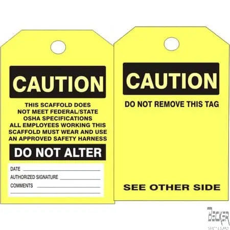 Safehouse Signs - Yellow Scaffold Inspection Tag - 25/pk - Becker Safety and Supply