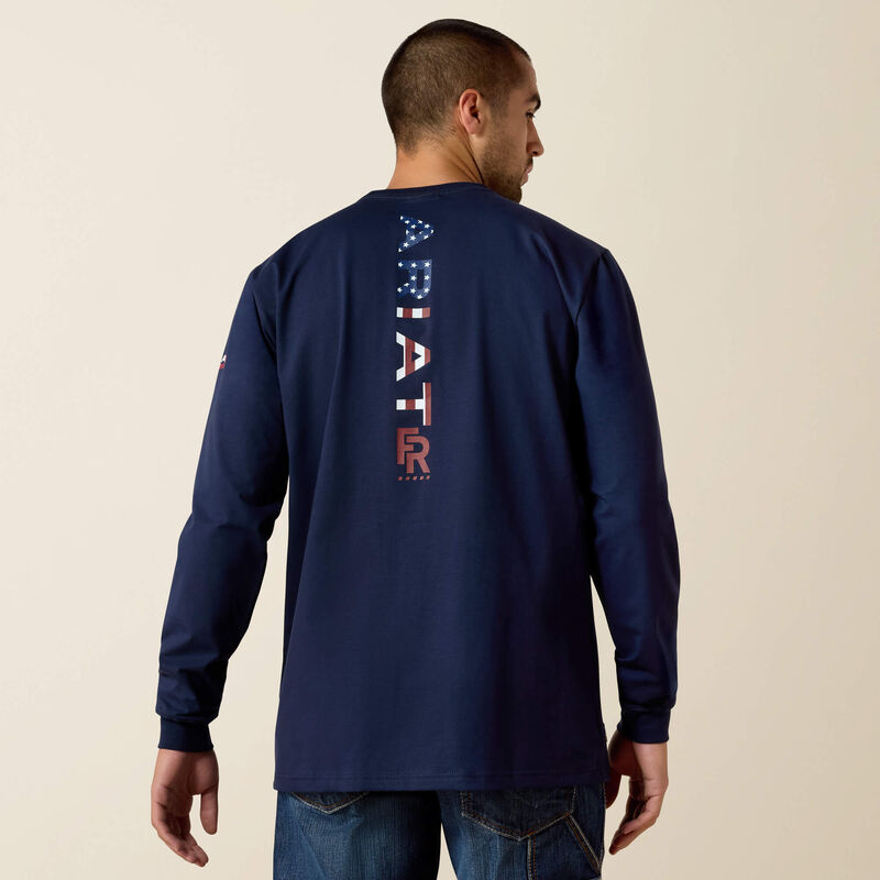 ARIAT - FR Stretch Logo T-Shirt, NAVY/USA - Becker Safety and Supply