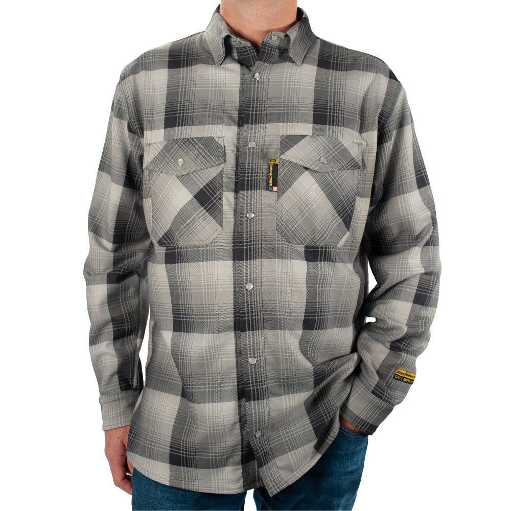 BENCHMARK FR - Santana Black and Silver FR Stretch Plaid Shirt
