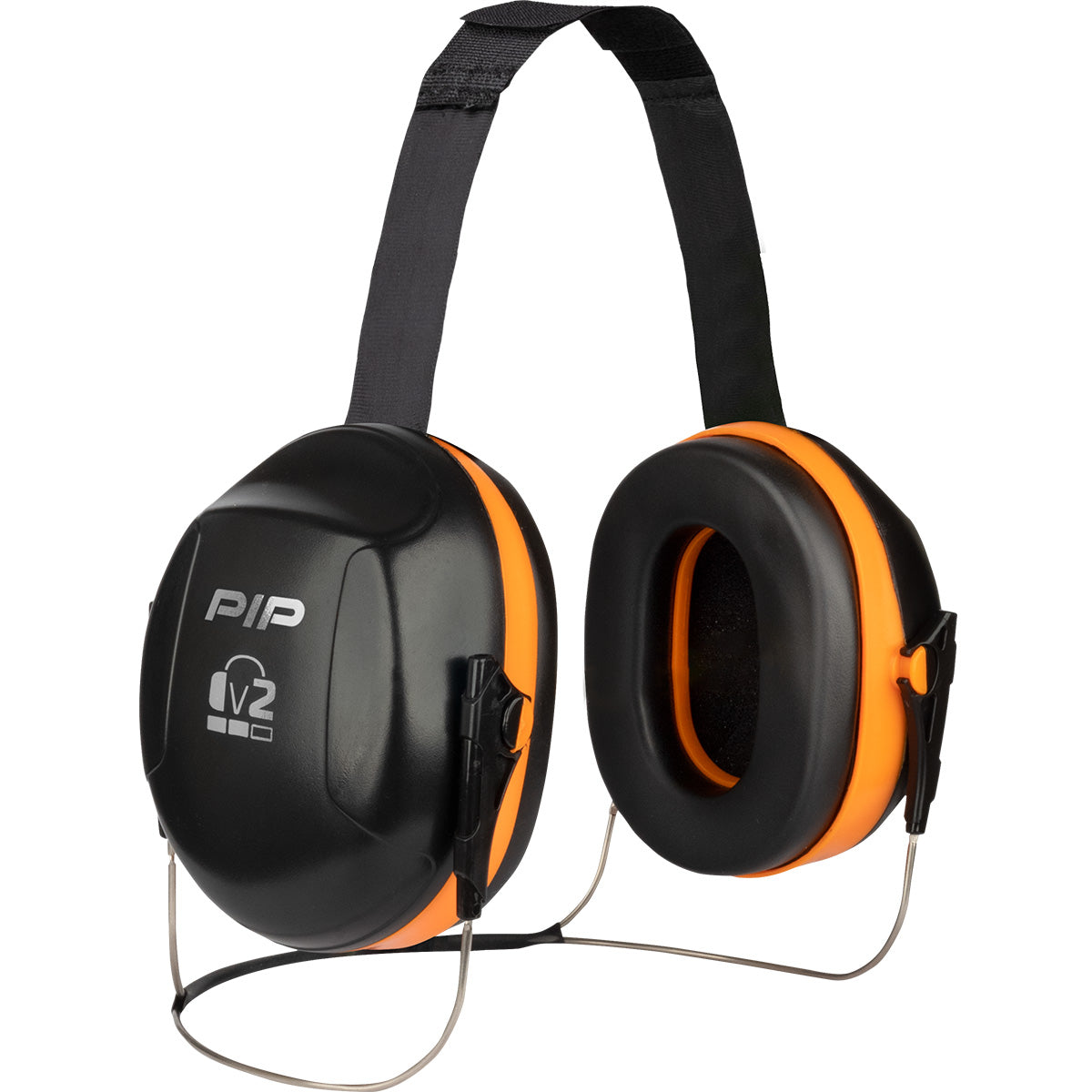 PIP - V2 Passive Ear Muff With Neckband - NRR 25 Black/Neon Orange - Becker Safety and Supply