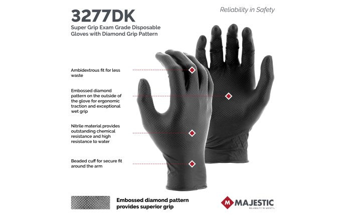 MAJESTIC - SUPER GRIP 8 Mil Disposable Glove, Diamond Grip 100 gloves/box