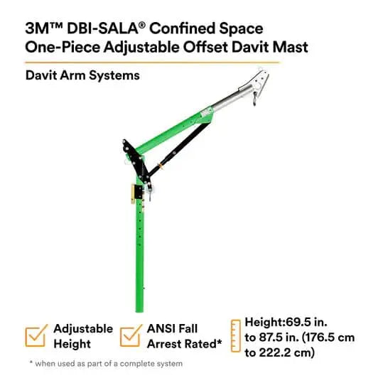 3M™ DBI-SALA® Confined Space One-Piece Adjustable Offset Davit Mast - 27.5" - 42.5" Offset - 69.5" - 87.5" Mast Height - Becker Safety and Supply