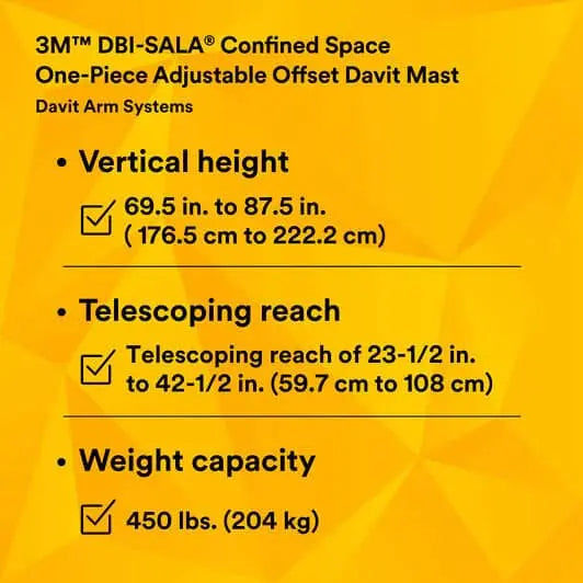 3M™ DBI-SALA® Confined Space One-Piece Adjustable Offset Davit Mast - 27.5" - 42.5" Offset - 69.5" - 87.5" Mast Height - Becker Safety and Supply