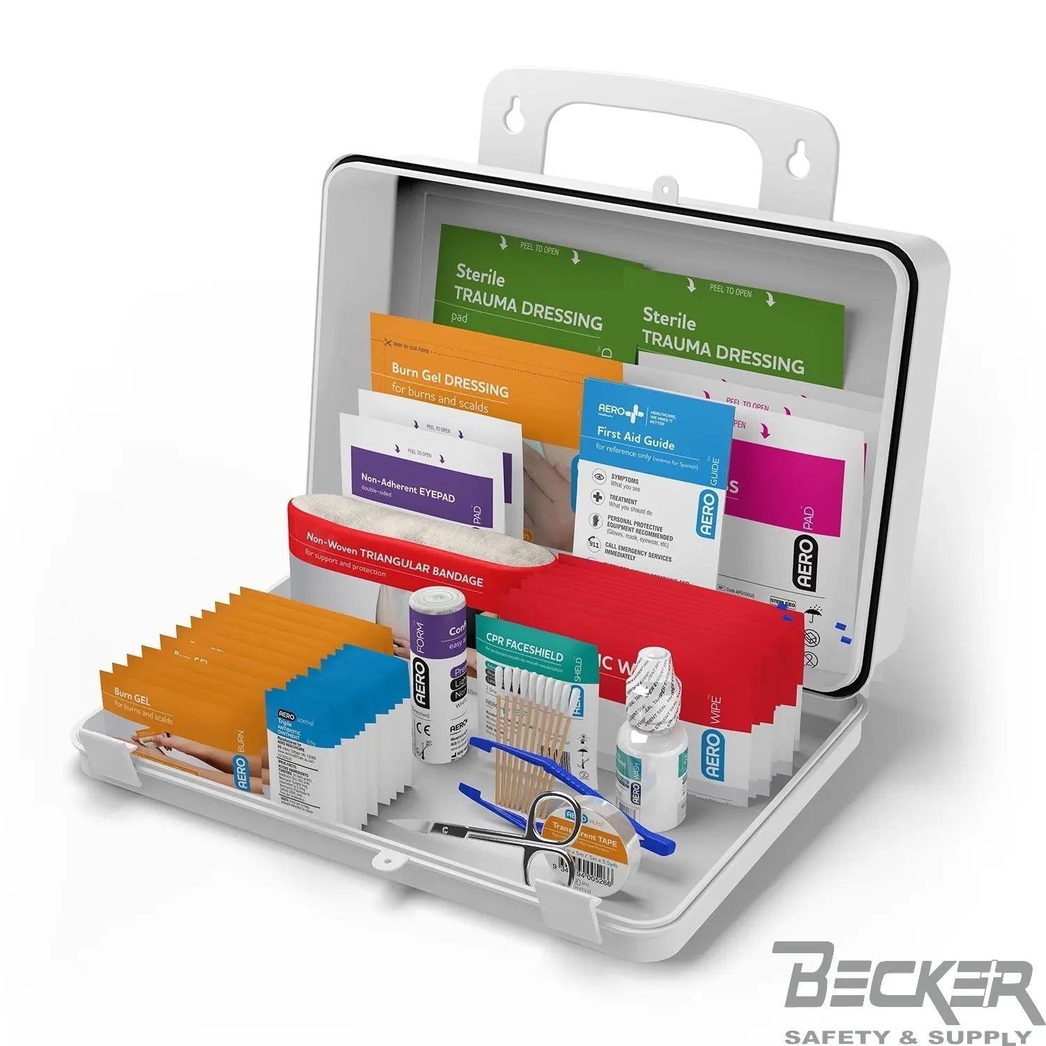 BECKER SAFETY - AERO 25 ANSI 2021 A+ First Aid Kit - Weatherproof Plastic Case - Custom Becker Label Becker Safety and Supply