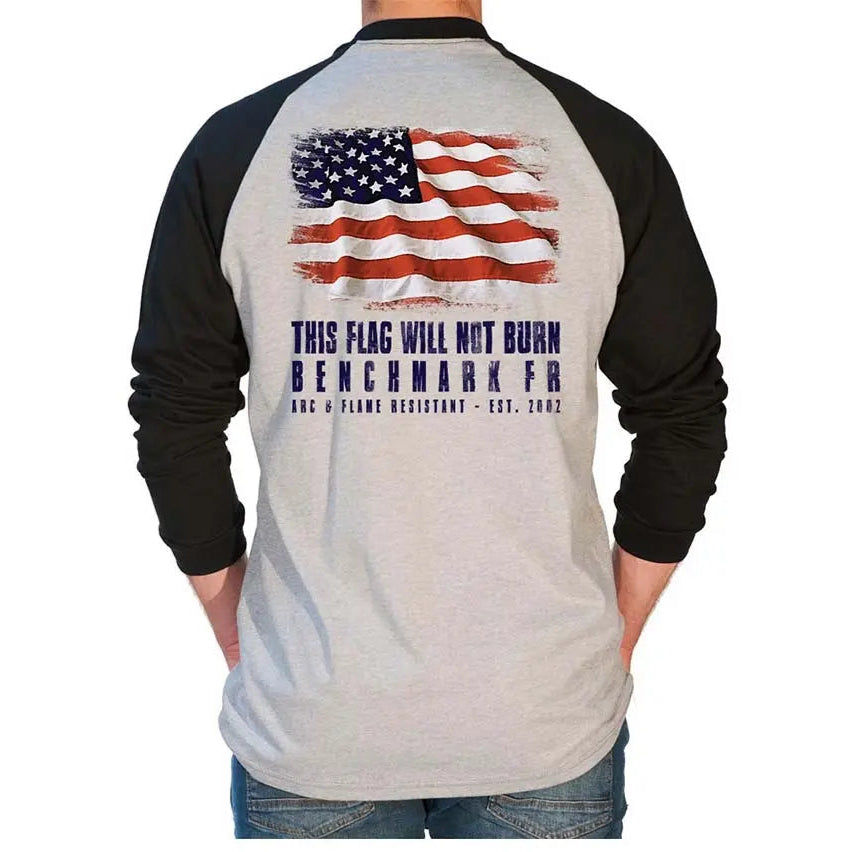 Benchmark-This Flag Will Not Burn FR Baseball T-Shirt, Becker Safety and Supply