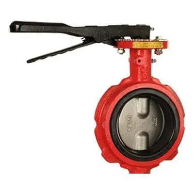 CC - 4" Wafer Red Notch D.I. Buna - Butterfly Valve - (4" LN200 Wafer Butterfly Valve - Notched DI Body - DI + ENP Disc 4/6 SS Stem / Buna Seat) - Becker Safety and Supply