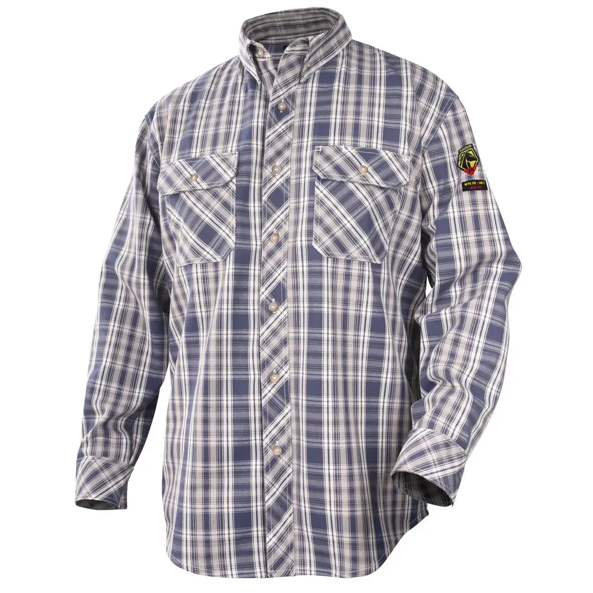 BLACK STALLION - AR/FR 7oz Cotton Work Shirt, Blue Plaid Becker Safety and Supply