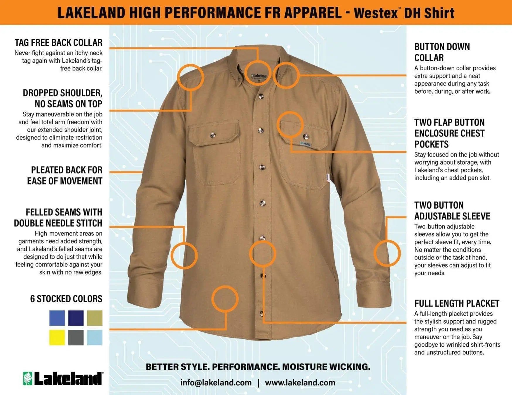 Lakeland FR 6.5oz Westex DH Button Up Shirt Blue