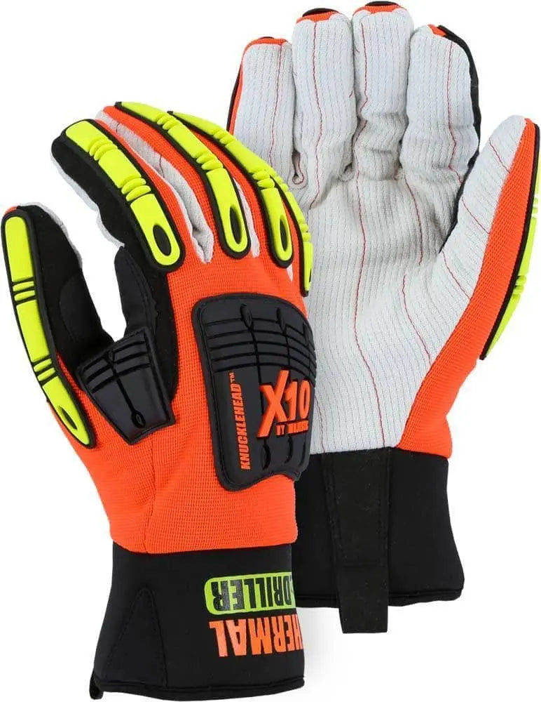 MAJESTIC - Knucklehead Driller X10 Winter Lined Glove with Cotton Palm and Impact Protection, Orange - - Becker Safety and Supply