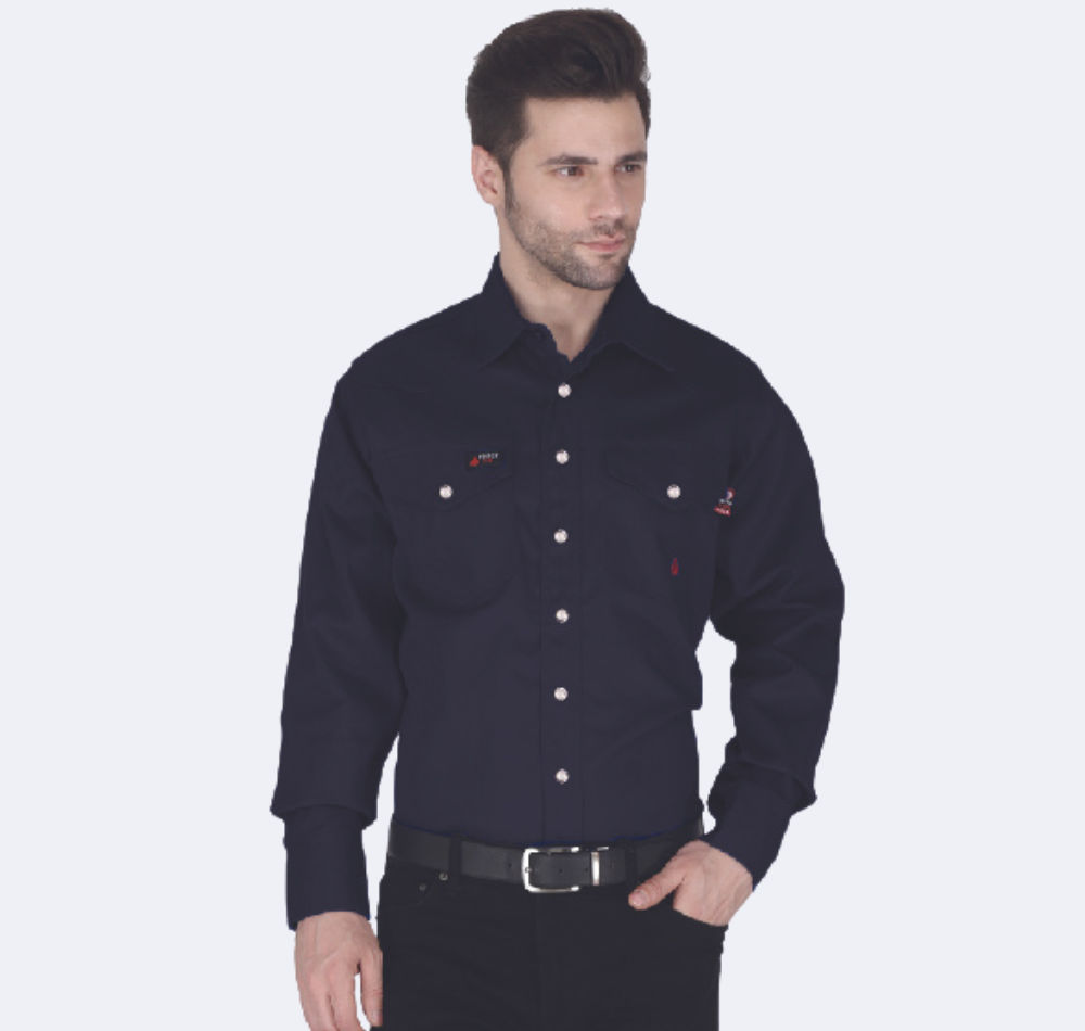 Forge - Mens FR Solid Shirt (Snap Buttons) - Navy - Becker Safety and Supply