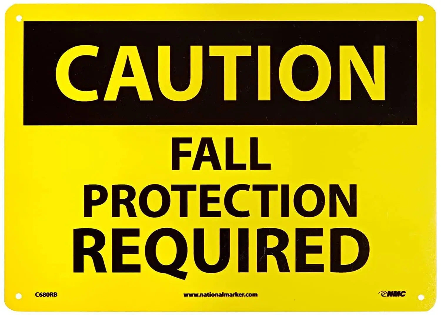 NMC 10 x 14 Caution Fall Protection Sign Yellow