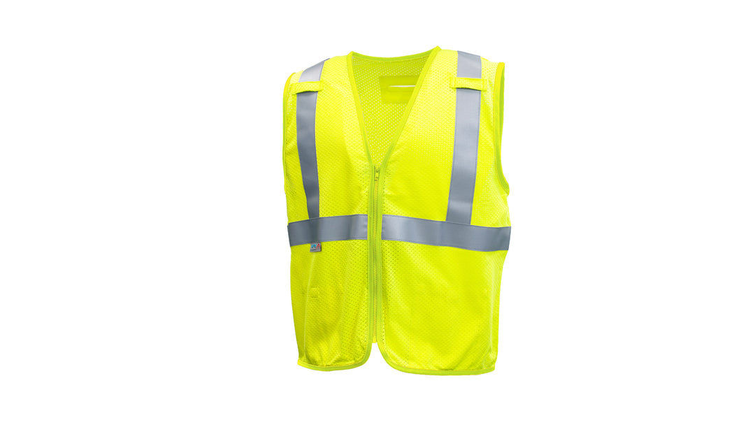 PYRAMEX - Hi-Vis Modacrilic Mesh Vest - 2" Silver Reflective Striping - Zipper Front Closer - Ansi Type R Class 2 FR - 2Xlarge - Becker Safety and Supply