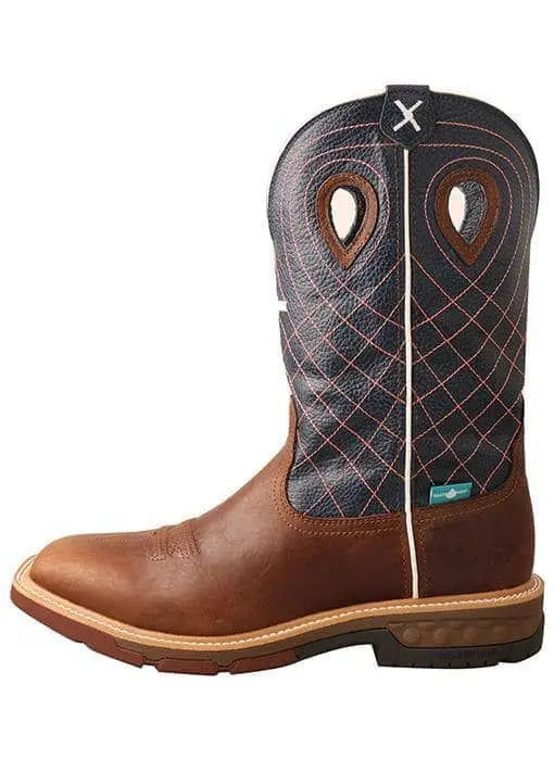 Twisted X Men's Tech X 12" Western Boot - Brown & Grey, Wide 9.5, With Revolutionary CellStretch Comfort