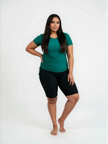 Short Sleeve Adele Swim Top & Black Long Bike Swim Shorts | Plus Size Set