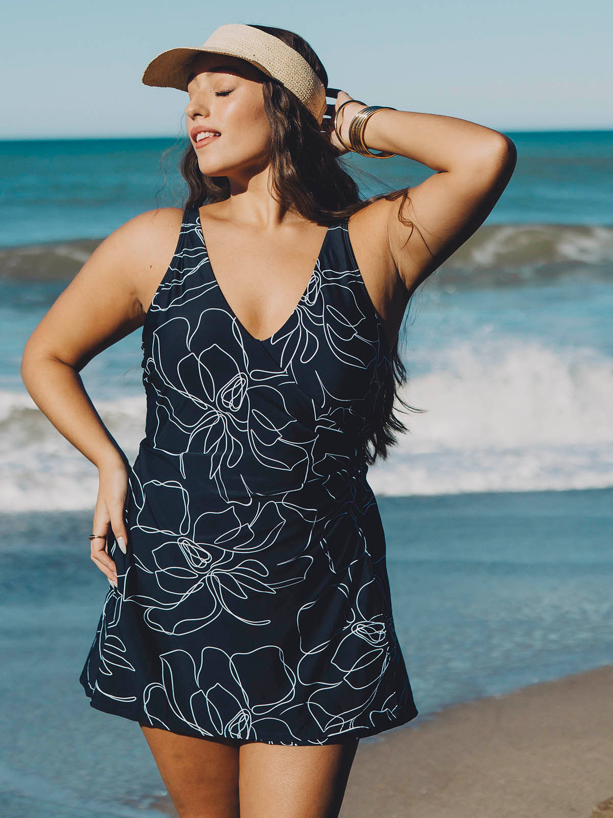 Calypsa Women's Plus Size Alana Wrap-Style Swim Dress With Hidden Bottoms and Adjustable Straps