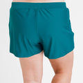 Back view of a person wearing Classic Fit Swim Shorts With Panty | Final Sale in dark jade, showcasing a comfortable fit designed for modest, supportive, size-inclusive swimwear, swimwear designed for every body.