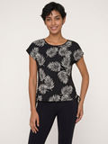 Daphne Loose Fit Swim Top in black with a white leaf print and short sleeves styled with black swim leggings for comfortable swimwear for women