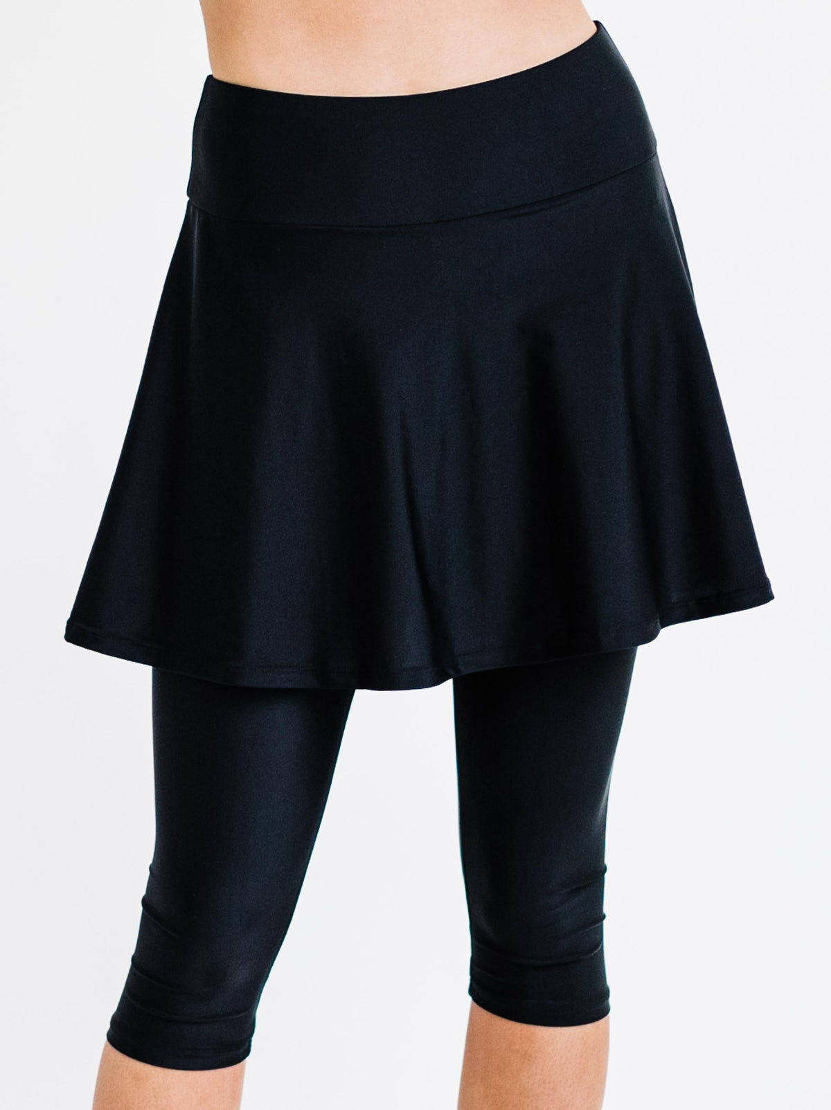 Flared Swim Skort With Capri Leggings