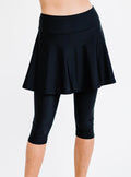 Swim skort and leggings. Skirt and capri leggings. Womens' modest plus size swim skirt. Sun protection UPF +50
