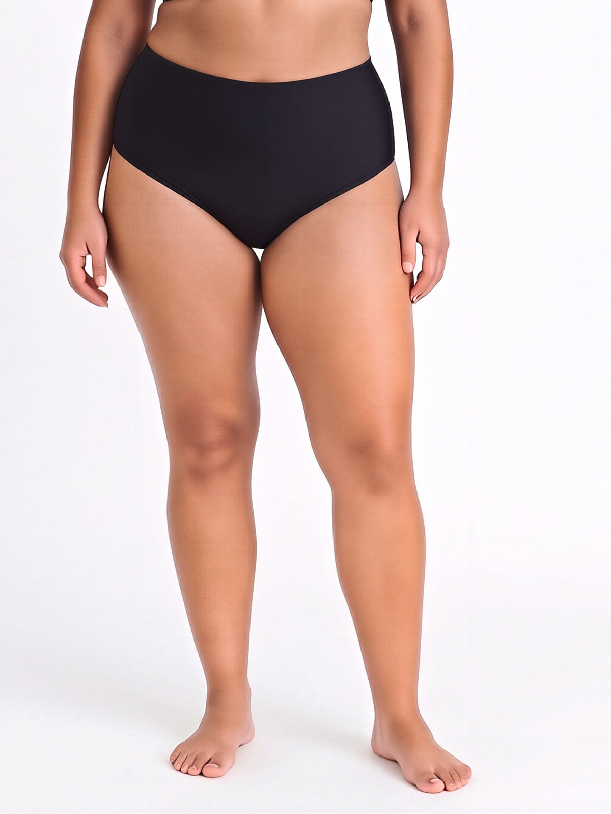 High Waisted Full Coverage Bikini Bottom | Plus Size in black showcasing size-inclusive supportive swimwear with a comfortable fit for every body