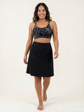Knee Length Swim Skort With Bike Shorts shown on a woman offering modest supportive swimwear and a comfortable fit for every body