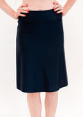 Knee length swim skort. Modest plus size skirt and pants. Womens' modest plus size swim skirt. Excellent sun protection UPF +50