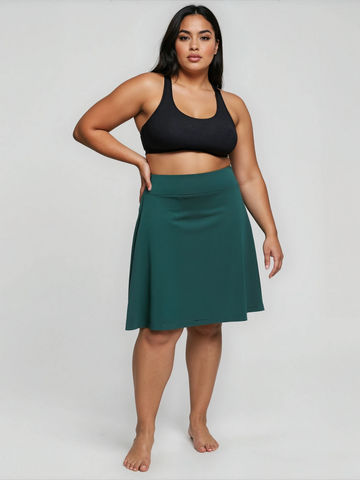 Knee Length Swim Skort With Bike Shorts | Plus Size