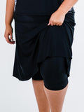 Long flowy swim skort. Modest plus size skirt and pants. Womens' modest plus size swim skirt. Excellent sun protection UPF +50