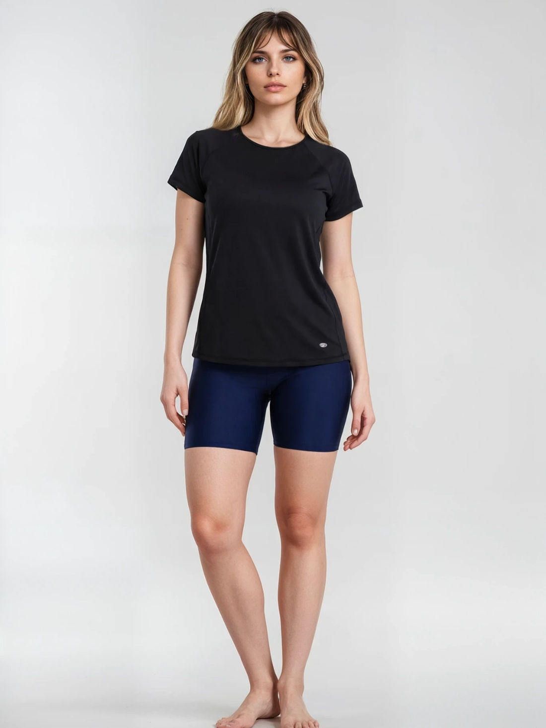 Loose Fit Adele Swim Top & Navy Mid-Thigh Swim Shorts Set