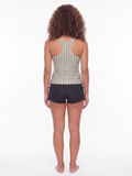 Maya Tankini Swim Top With Removable Cups shown from the back on a model featuring striped fabric and a comfortable supportive fit for every body