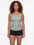 Maya Tankini Swim Top With Removable Cups shown in a striped design with side ties and a supportive comfortable fit for size inclusive swimwear