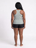 Maya Tankini Swim Top With Removable Cups | Plus Size shown from the back on a woman wearing striped size inclusive swimwear with comfortable supportive coverage