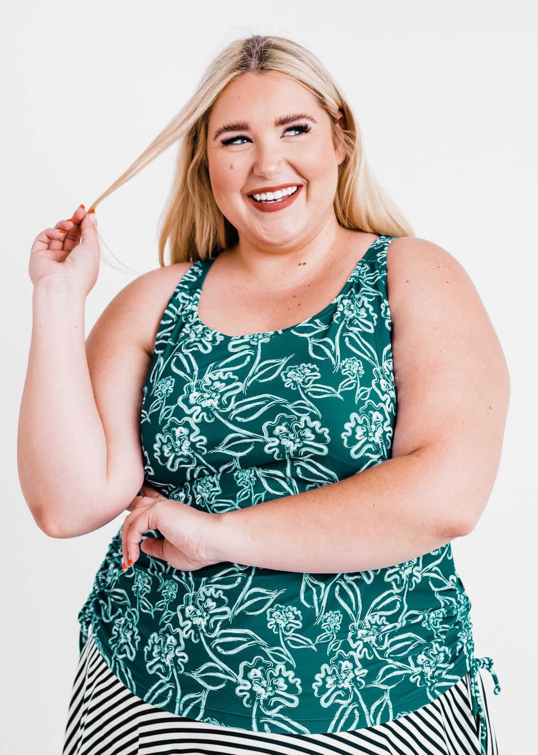 Maya Tankini With Removable Cups & Navy Long Bike Swim Shorts | Plus Size Set