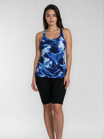 Maya Tankini With Built-in Bra & Black Long Bike Swim Shorts Set