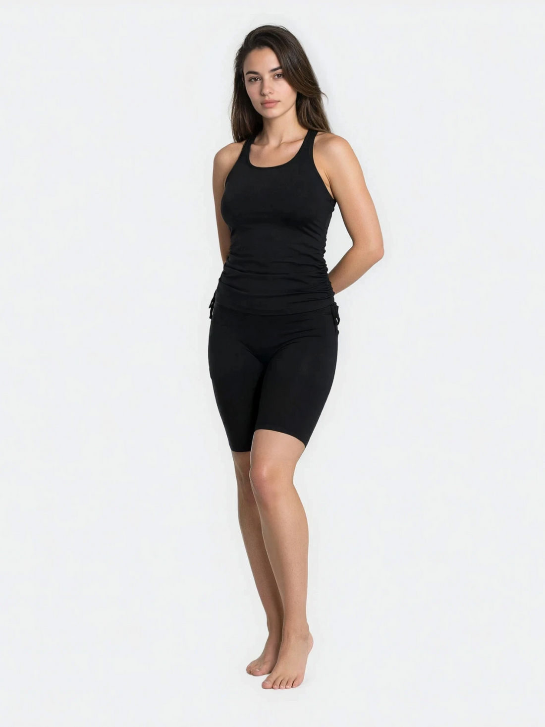 Maya Tankini With Built-in Bra & Black Long Bike Swim Shorts Set