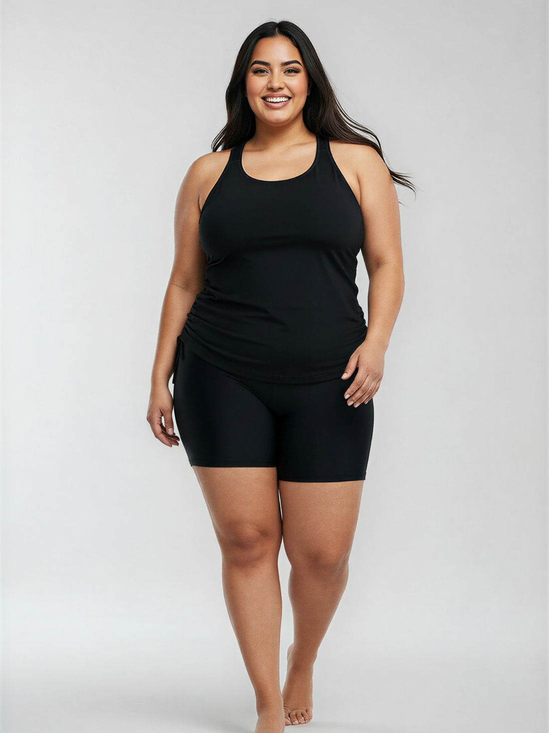 Maya Tankini With Built-in Bra & Black Mid-Thigh Swim Shorts | Plus Size Set