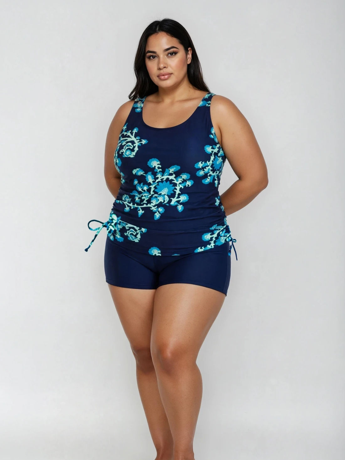 Maya Tankini With Built-in Bra & Navy Swim Shorts | Plus Size Set